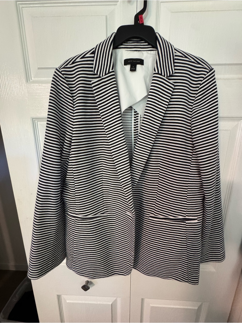 Ann Taylor Navy and White Striped Lined Jacket